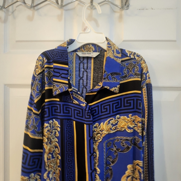 Dress shirt ..knee length blue ,black and gold - Picture 1 of 5